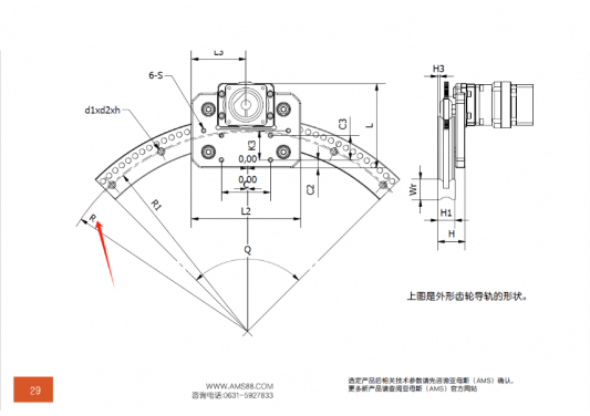 AMS(亞母斯）產(chǎn)品FDK圓弧齒輪導(dǎo)軌的半徑是內(nèi)圓弧還是外圓弧的半徑？